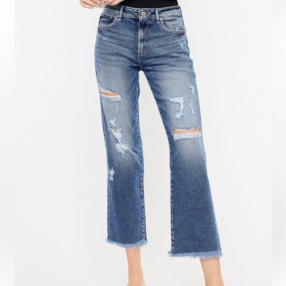 KanCan High Rise Straight Distressed Raw Hem Crop Denim‎ Jeans